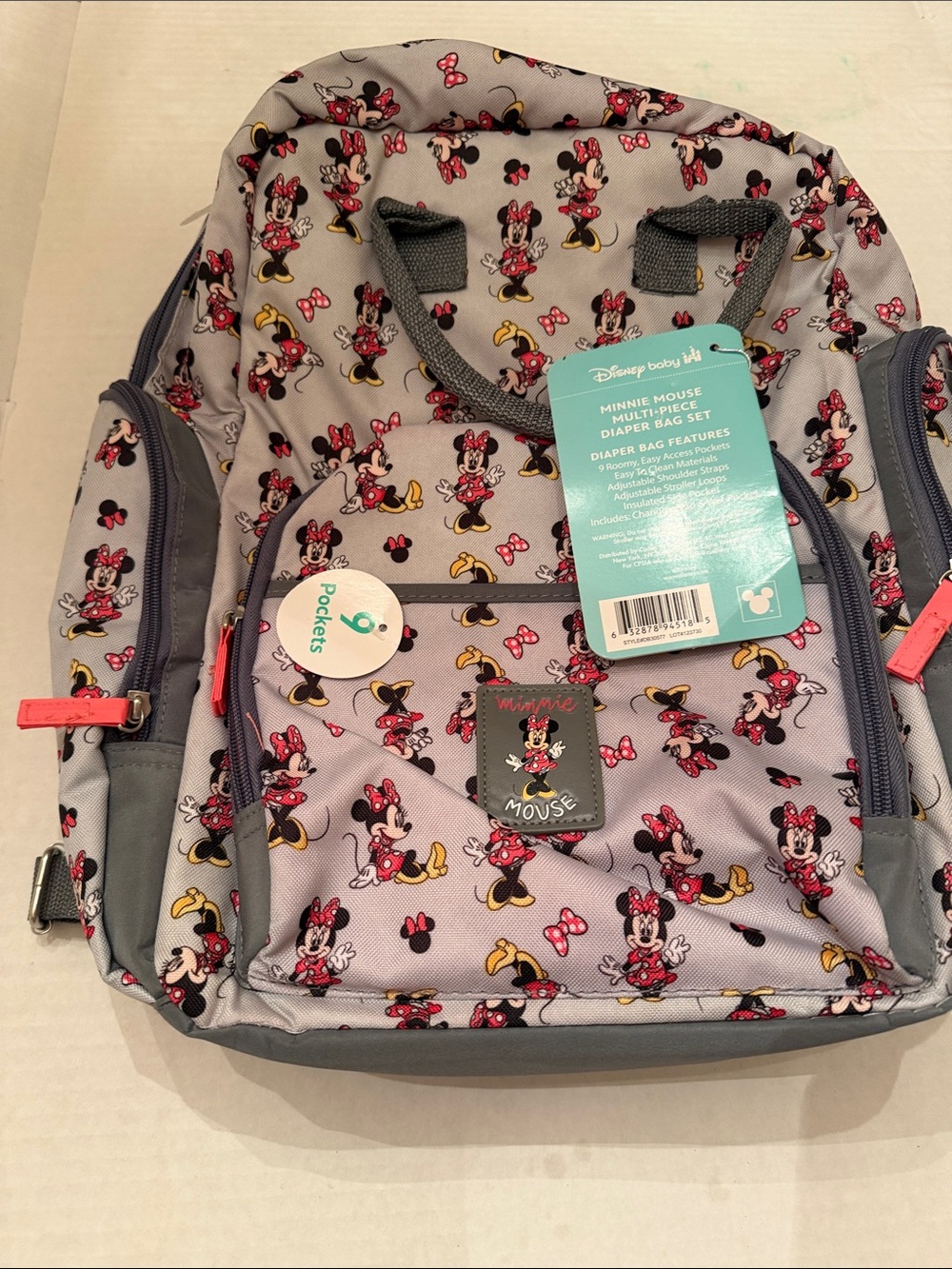 Disney Minnie Mouse Gray and Pink Kids Diaper Bag Backpack NWT